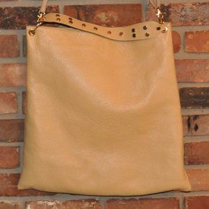 Maddalena Scanu Tan Leather Purse Large Tote Shoulder Studded Made in Italy